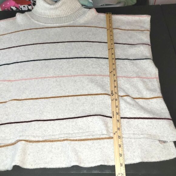 Loft Striped Wool Blend Turtleneck Sweater Poncho M/L - Picture 6 of 8